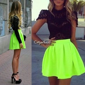 COPY - Neon yellow a-line mini skirt
